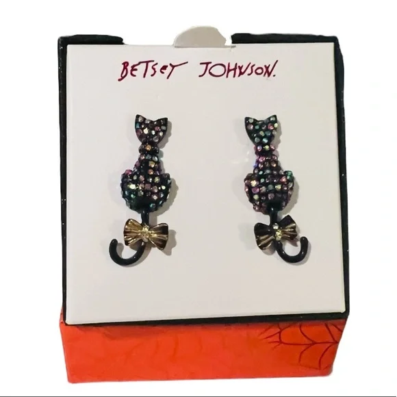 BETSEY JOHNSON HALLOWEEN SPARKLY CAT EARRINGS